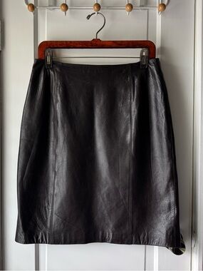 Brown Leather Vintage A-Line Skirt